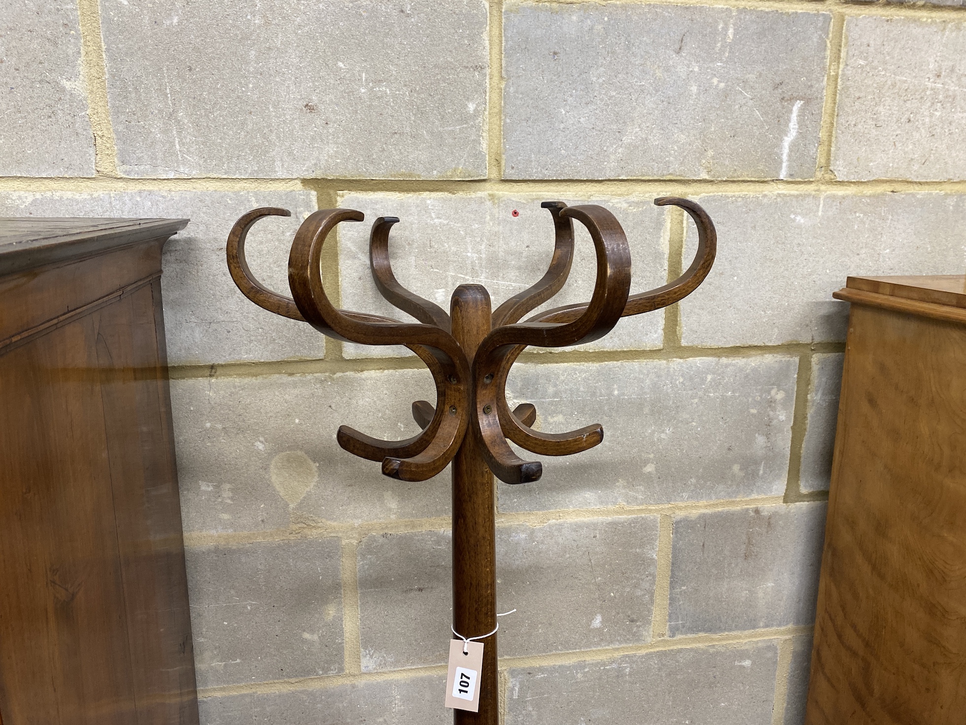 A beech bentwood coat and stick stand, height 179cm